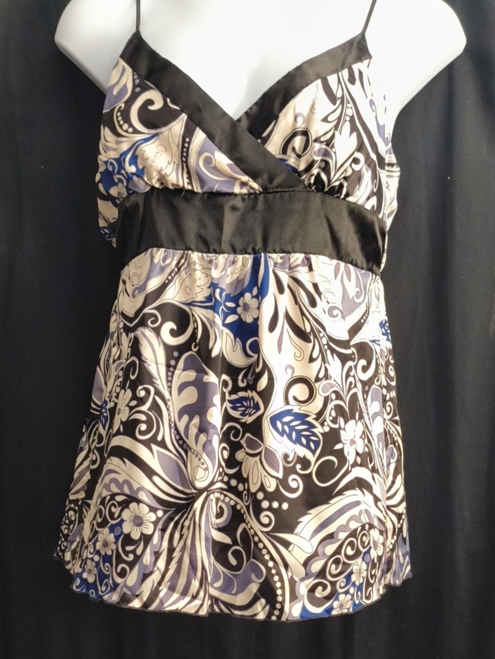 Studio 1940 Black, Cream & Blue Floral Satin Cami